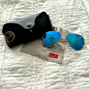 Ray-Ban Aviator Women’s Sunglasses, Blue & Gold